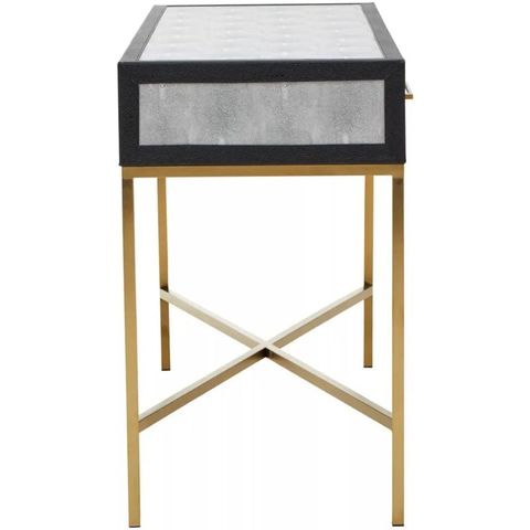 Grey Faux Shagreen Leather And Gold Metal 2 Drawer Console Table Desk | Picture Perfect Home intended for Choosing the Perfect Black Faux Shagreen End Table for Your Home